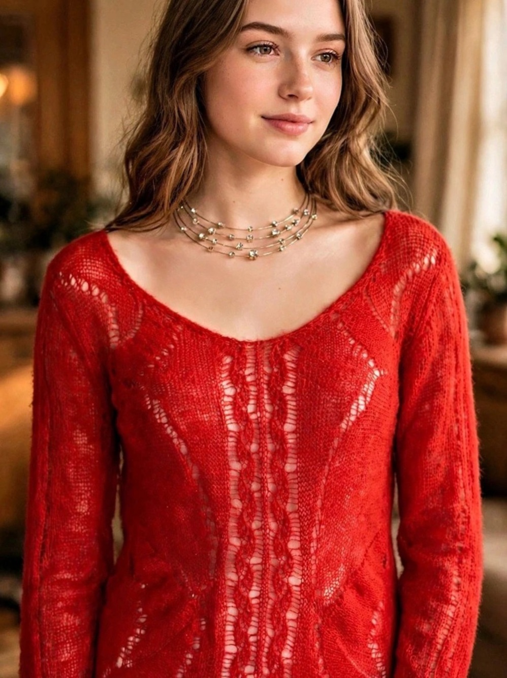 Lauren Conrad Red Geometric Sweater Size Small